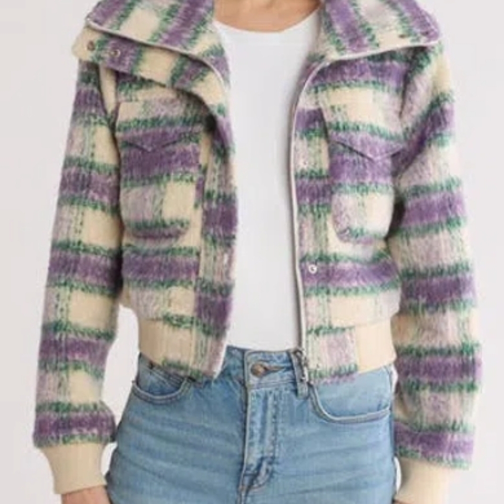 Plaid Purple and Cream Women's Jacket